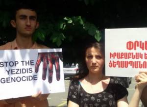 Yezidis protest near UNO office