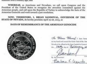 April 19-26 proclaimed Days of Remembrance of Armenian Genocide in Nevada