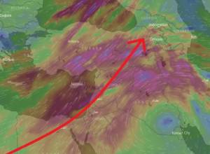 Hot air currents penetrate from Egypt to Armenia