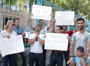 Refugees hold protest action in front of UN Office