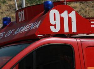 Head of child blocked between cages of kindergarten in Artashat