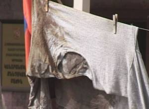 Bloody clothes dried in the sun