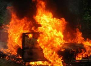 A car without state license number was burnt