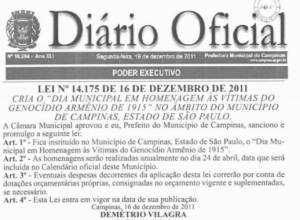 Brazilian City recognizes Armenian Genocide