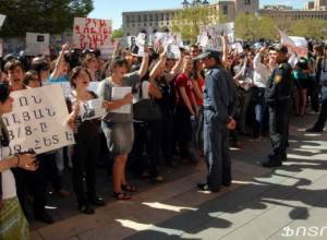 Students staging protest near Ministry