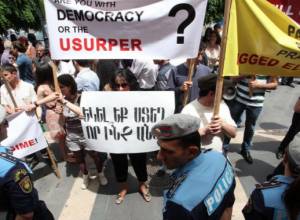 ANC activists stage protest during PACE session in Yerevan