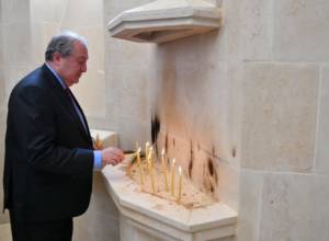 Armen Sarkissian visits banks of the Jordan River where Jesus Christ was baptized