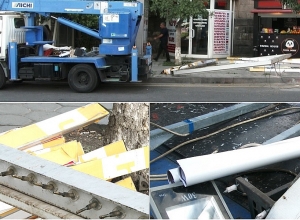 Почему демонтирован рекламный щит на здании по адресу Баграмяна 1?