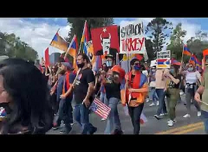 Armenians protest in front of Azerbaijani Consulate in Los Angeles