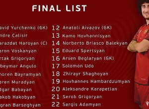 Հայաստանի ֆուտբոլի հավաքականի վերջնական հայտացուցակը Ռումինիայի դեմ խաղում