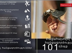 Ընտանեկան բռնության 5, ծեծի 2, գողության 27 դեպք․ 1 օրում հանցագործության 101 դեպք է բացահայտվել