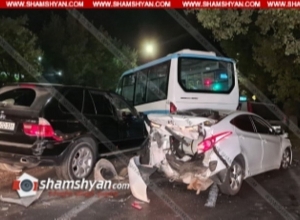 ԱՄՆ դեսպանատան մոտ բախվել են BMW X5-ը, Hyundai Elantra-ն, Nissan-ն ու թիվ 24 երթուղին սպասարկող միկրոավտոբուսը. կան վիրավորներ. Shamshyan.com