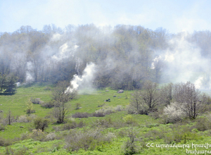 Ուսումնավարժություն Բյուրականում. հրդեհաշիջման աշխատանքներին մասնակցել է նաև ՊՆ ուղղաթիռ