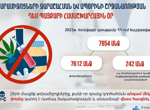 Հունվարի 1-ի դրությամբ Հայաստանում հաշվառված է 7854 անձ, որոնցից 7612-ը` թմրամիջոցների գործածմամբ պայմանավորված